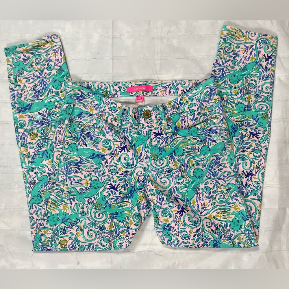 Lilly Pulitzer Women's South Ocean Skinny Pant Monkey Sea Melon Fig Size 4‎ New